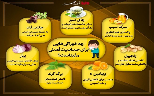 خوراکی های مفید برای حساسیت فصلی + اینفوگرافی