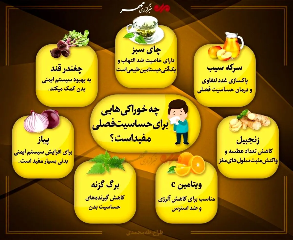 خوراکی های مفید برای حساسیت فصلی + اینفوگرافی